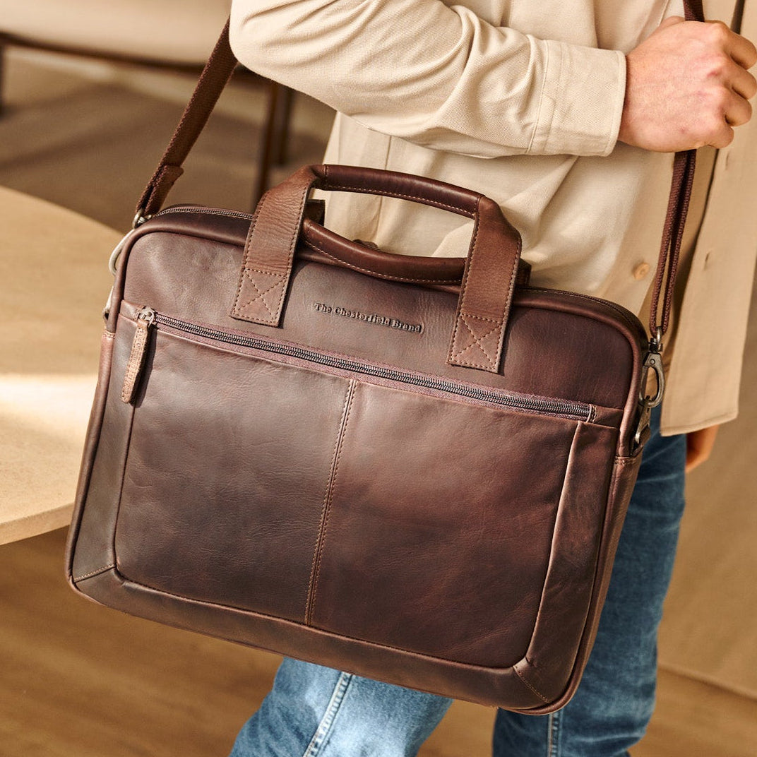 Brown Leather Laptop Bag Calvi, product view 2
