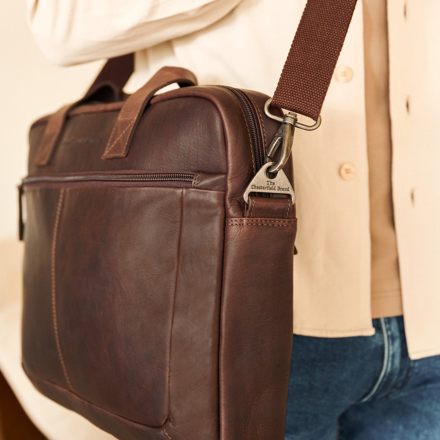 Brown Leather Laptop Bag Calvi, product view 3