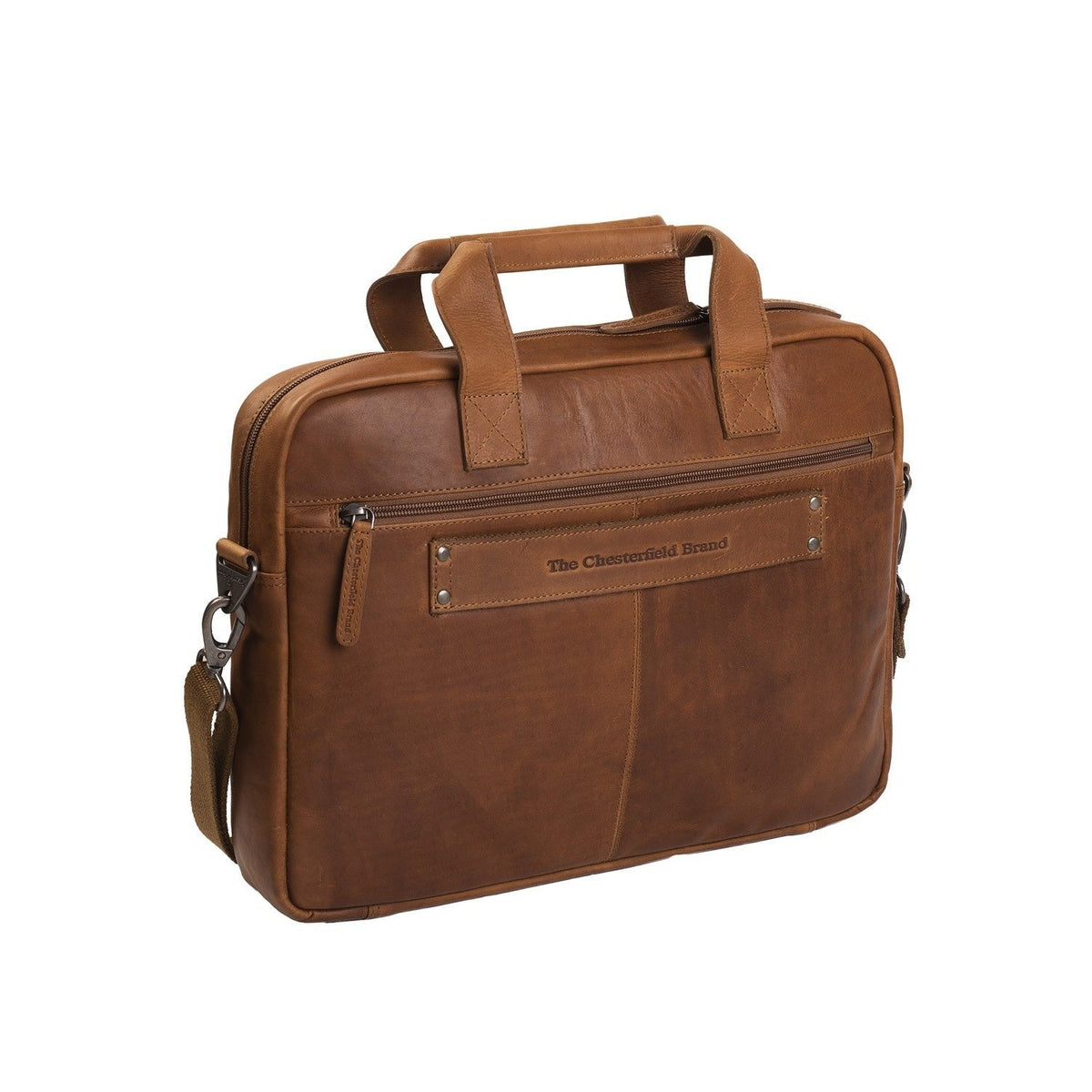 Cognac Leather Laptop Bag Calvi, detail view 4