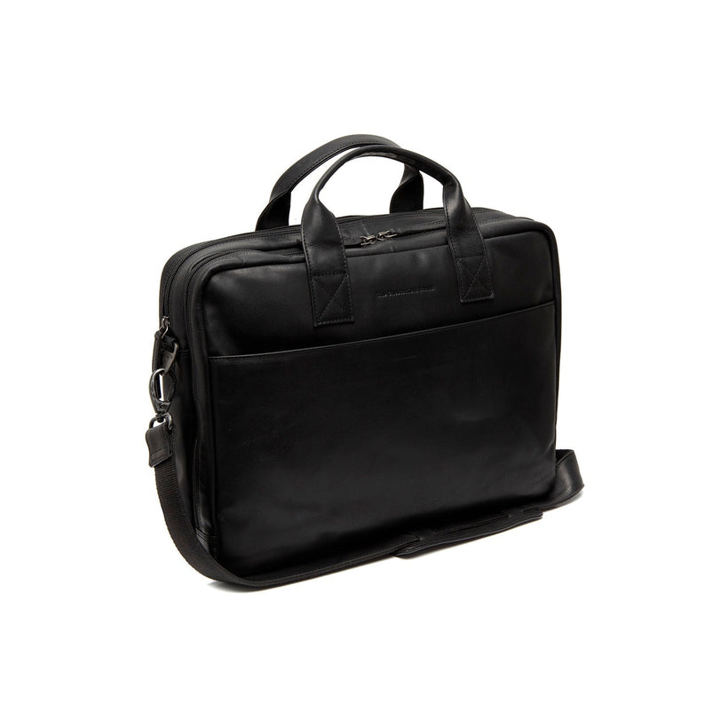 Black Leather Laptop Bag Frazer, front view
