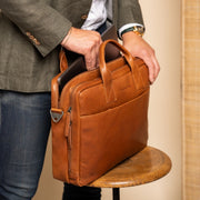 Cognac Leather Laptop Bag Frazer, detail view 1