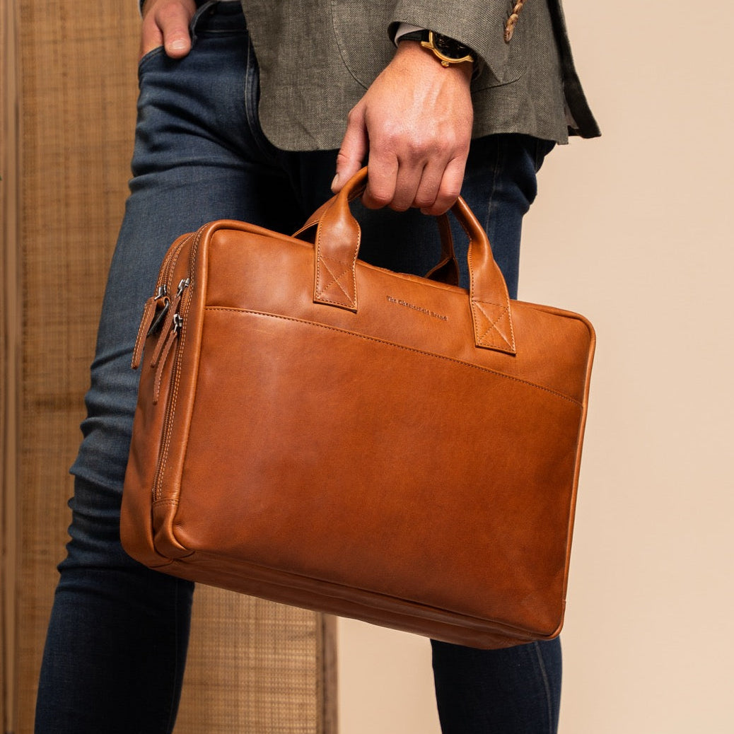 Cognac Leather Laptop Bag Frazer, product view 2