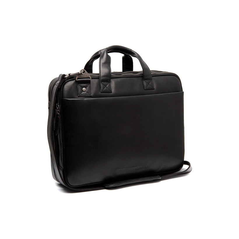 Black Leather Laptop Bag Iseo, front view