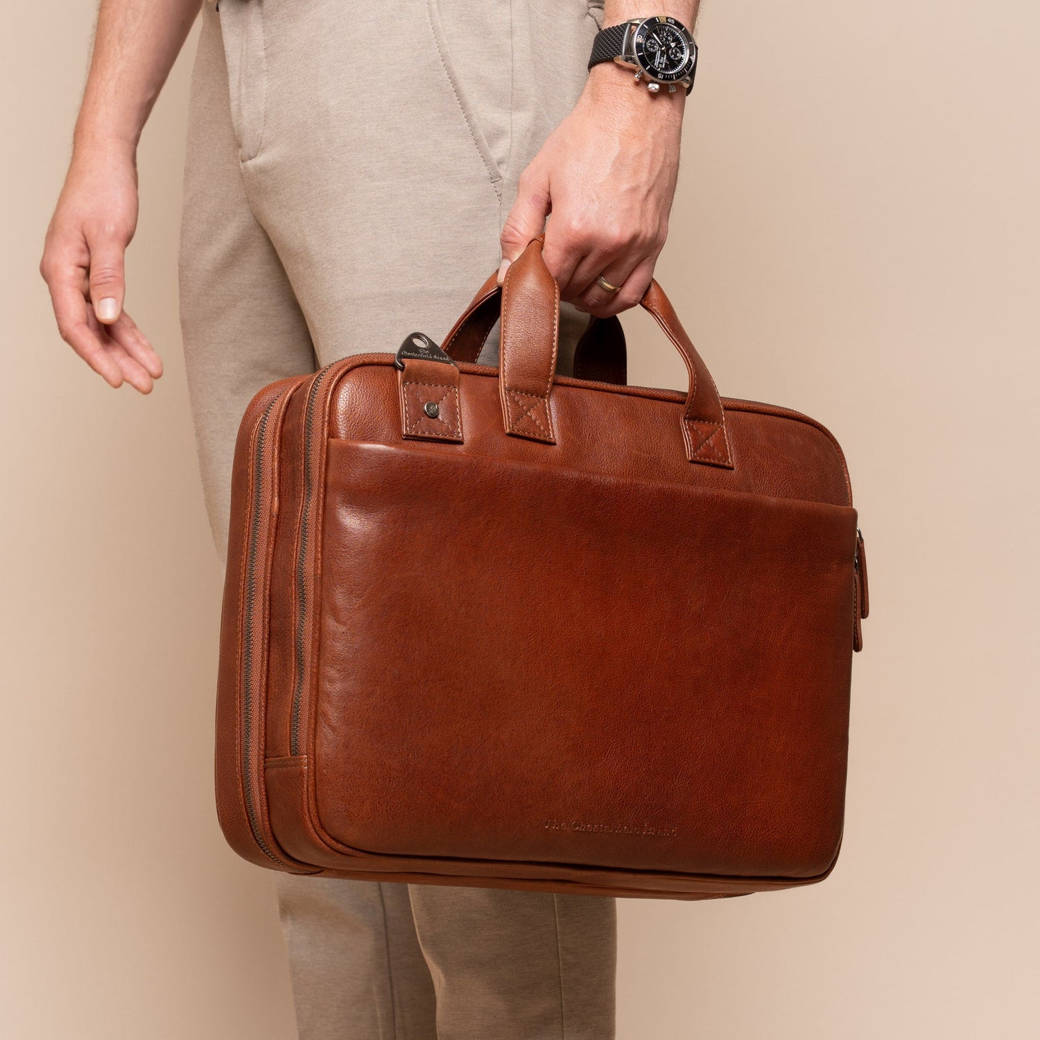 Cognac Leather Laptop Bag Iseo, product view 3