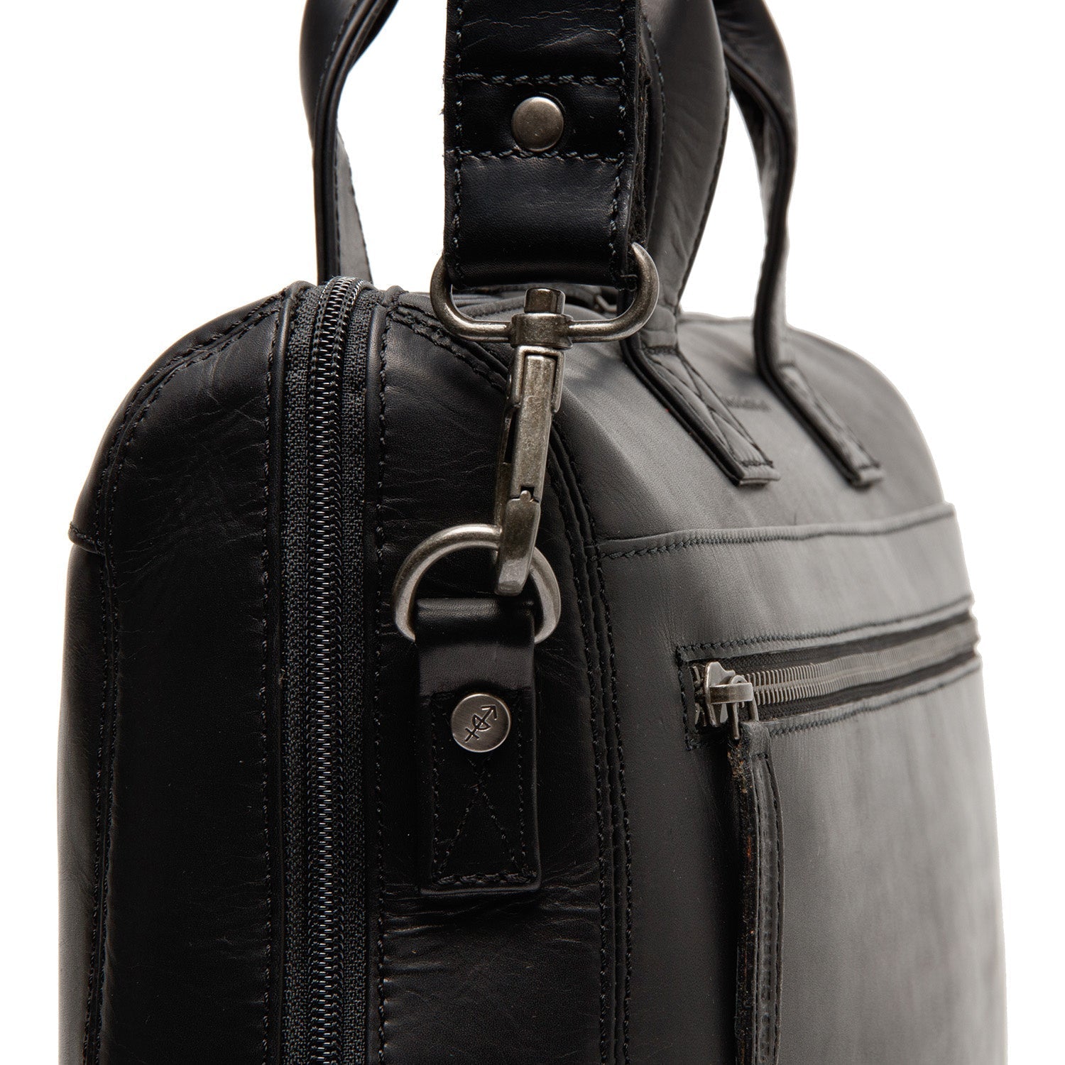 Black Leather Laptop Bag Levanto, detail view 5