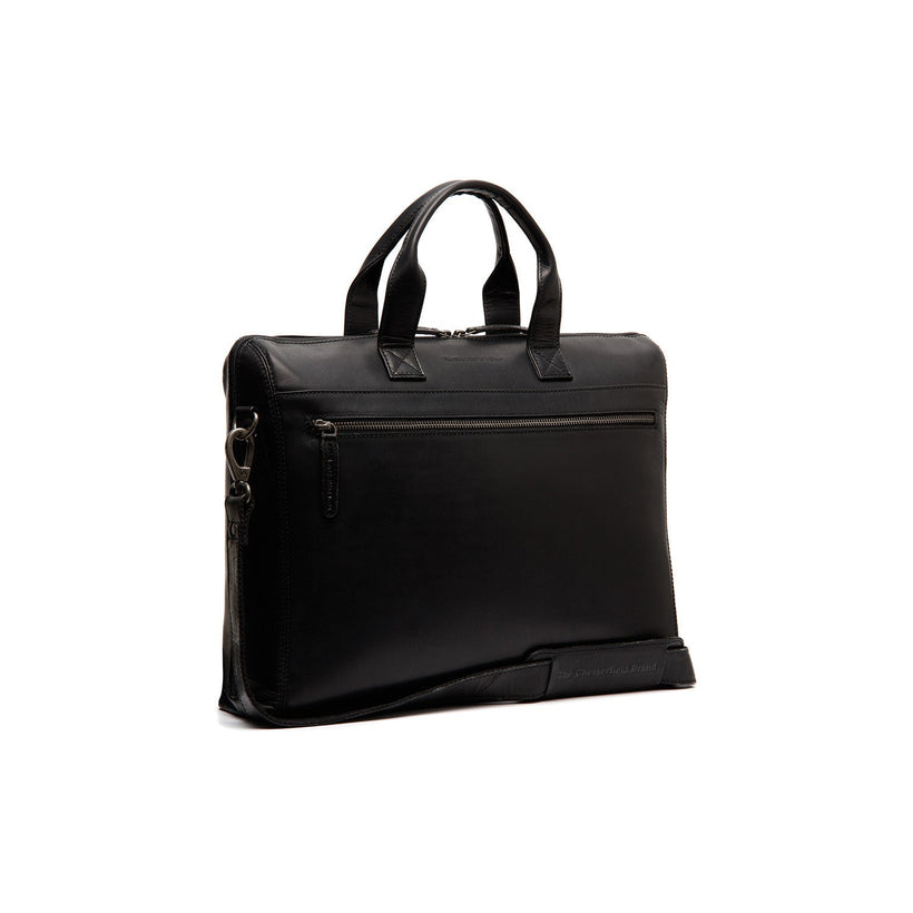 Black Leather Laptop Bag Levanto, front view