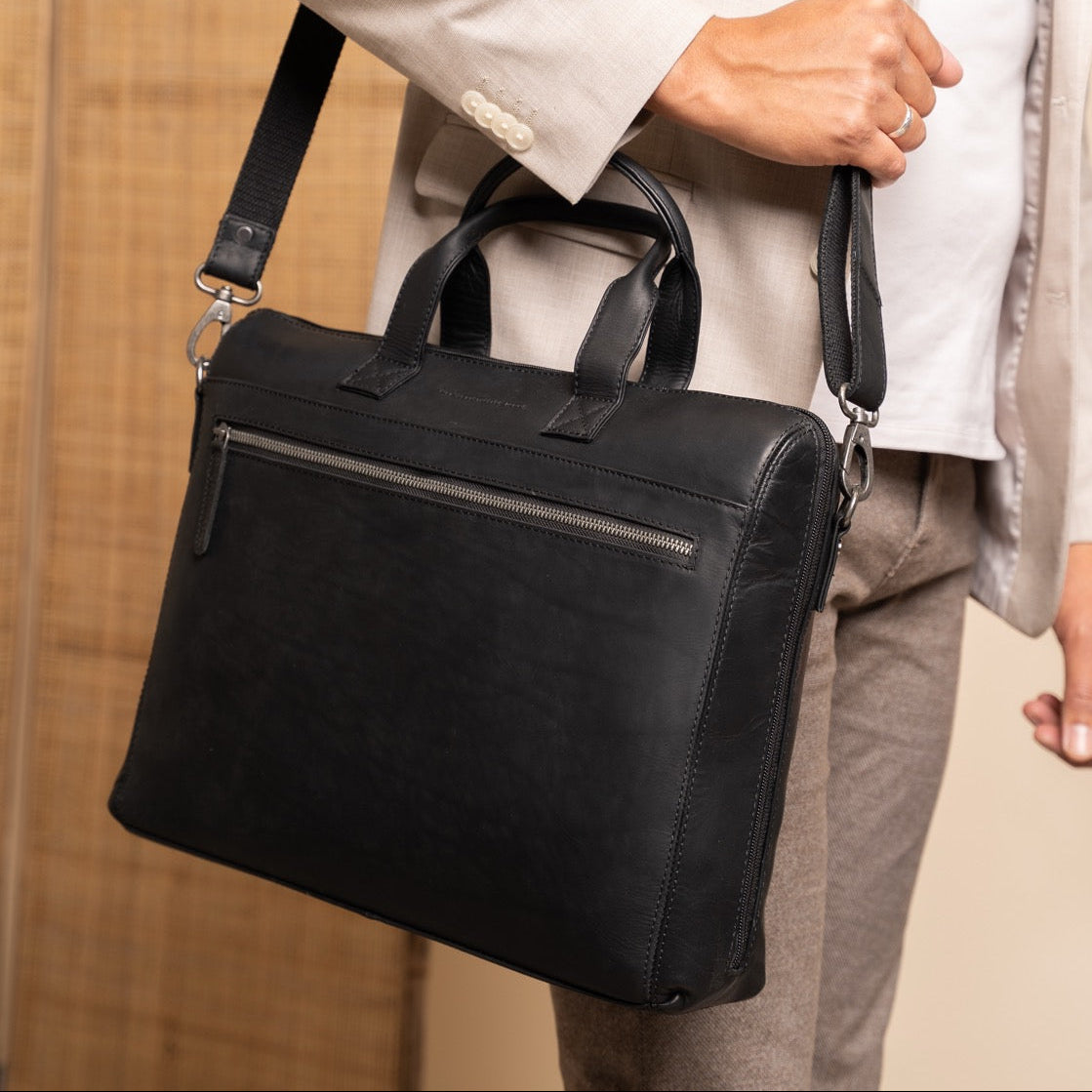 Black Leather Laptop Bag Levanto, product view 2