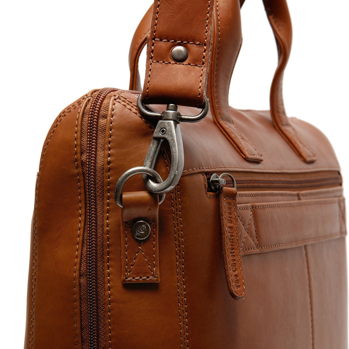 Cognac Leather Laptop Bag Levanto, detail view 6