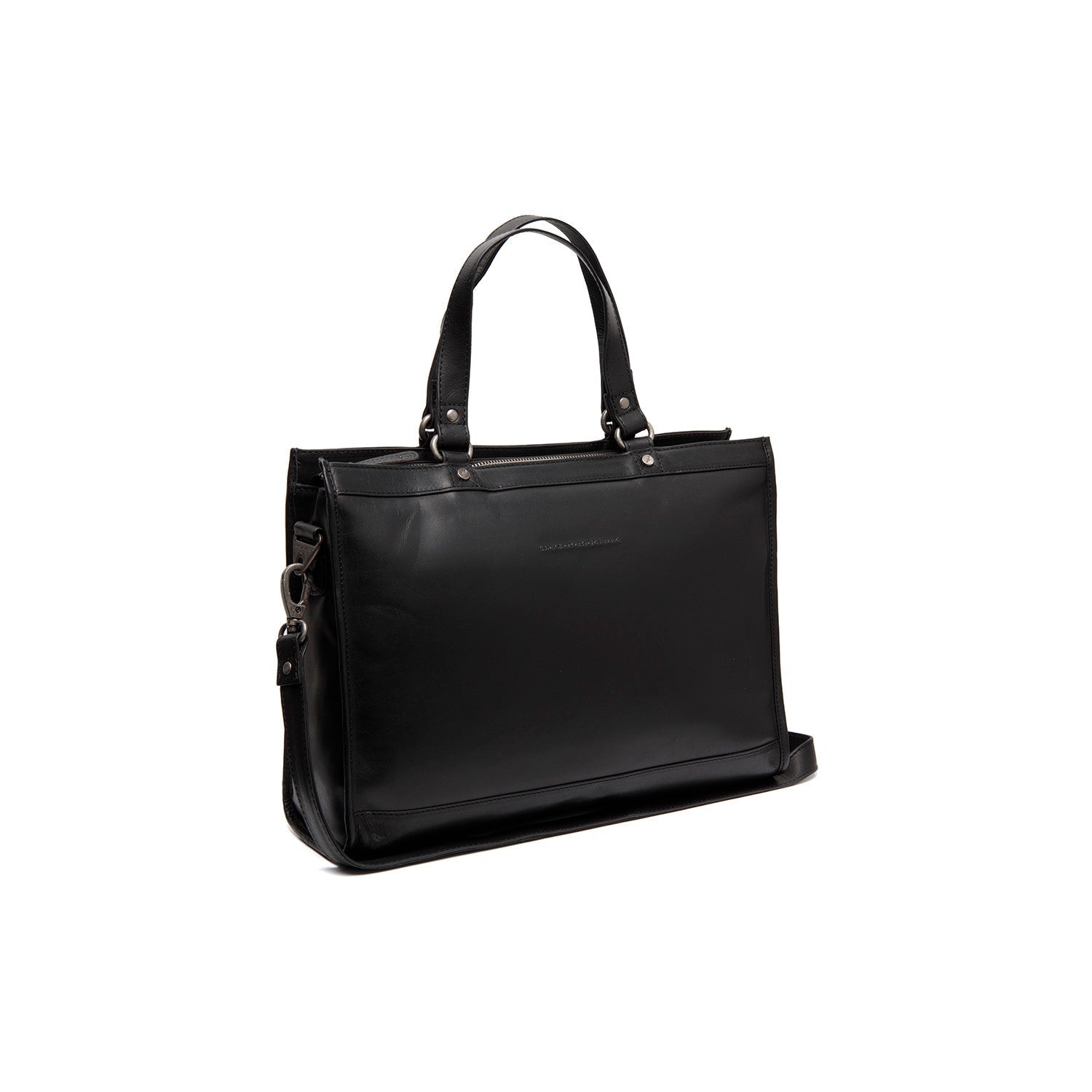 Black Leather Laptop Bag Manly, front view