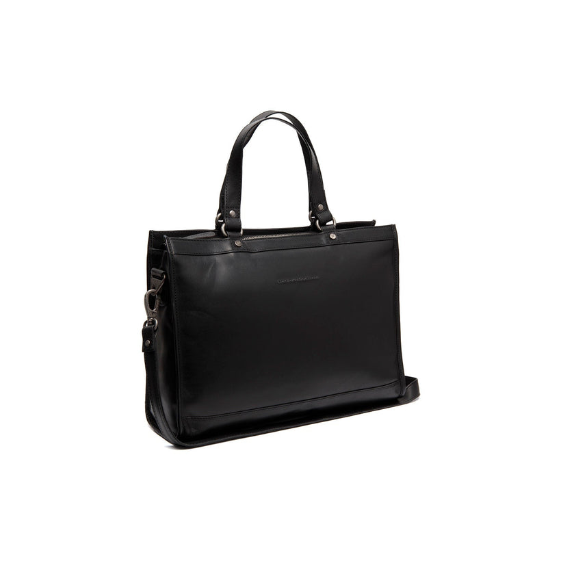 Black Leather Laptop Bag Manly, front view