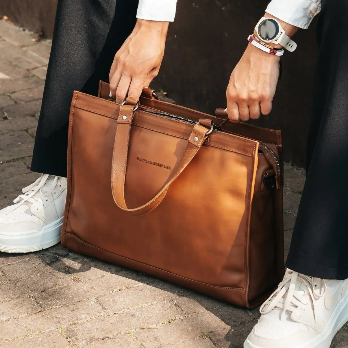 Cognac Leather Laptop Bag Manly, product view 2
