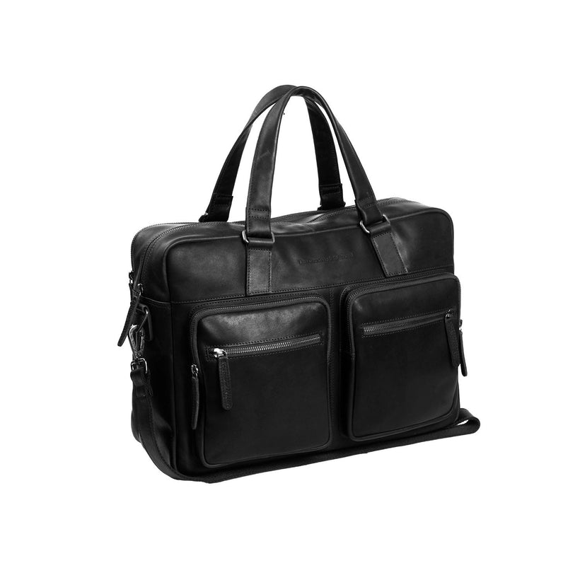 Black Leather Laptop Bag Misha, front view