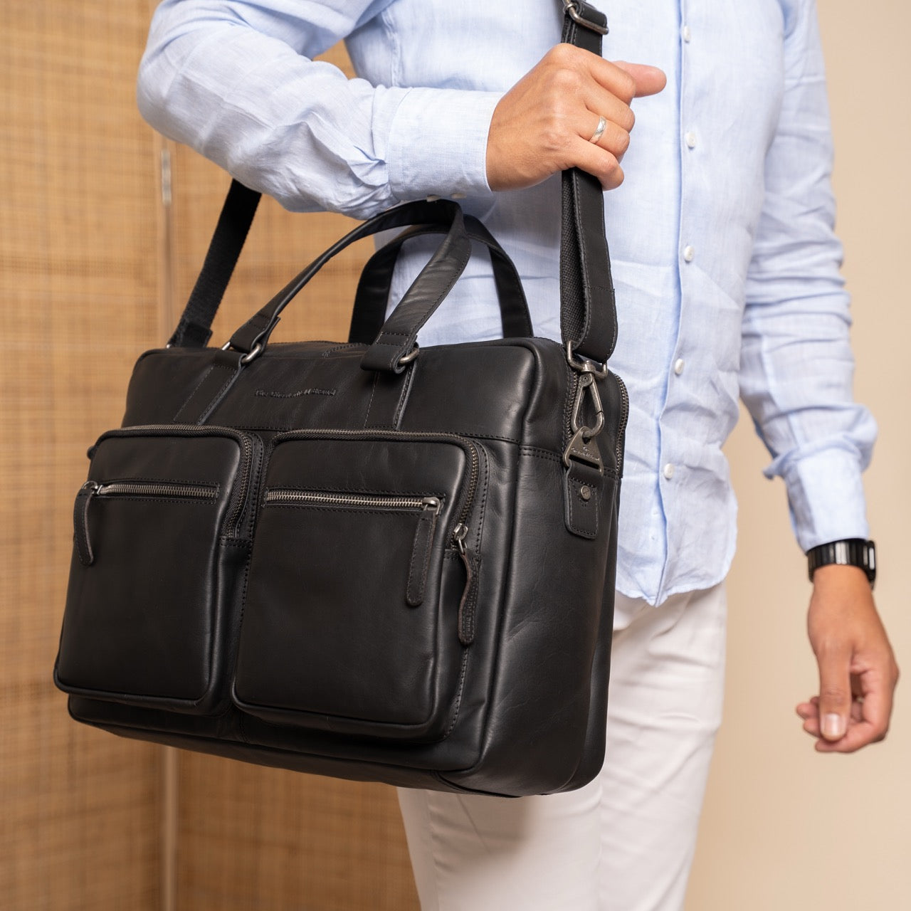 Black Leather Laptop Bag Misha, product view 2