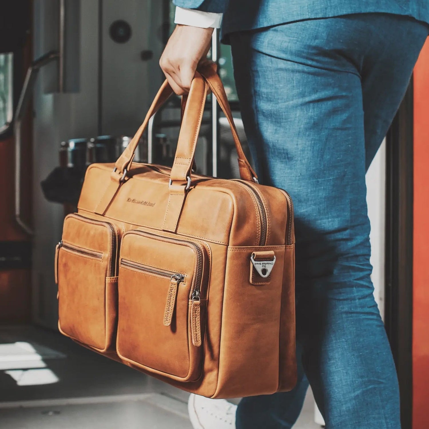 Cognac Leather Laptop Bag Misha, product view 2