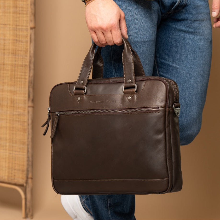 Brown Leather Laptop Bag Montara, product view 2