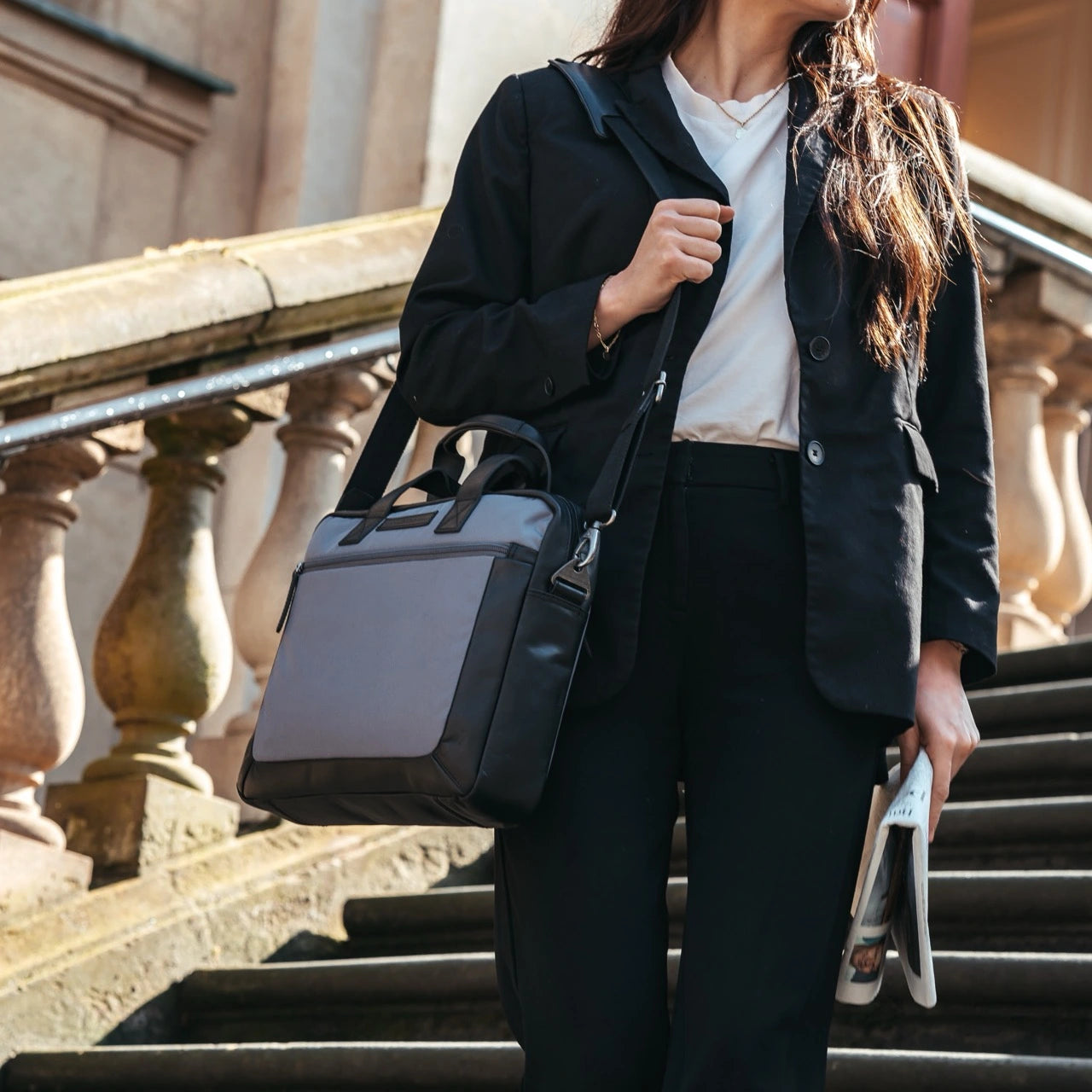 Light Grey Leather Laptop Bag Narvik, product view 3