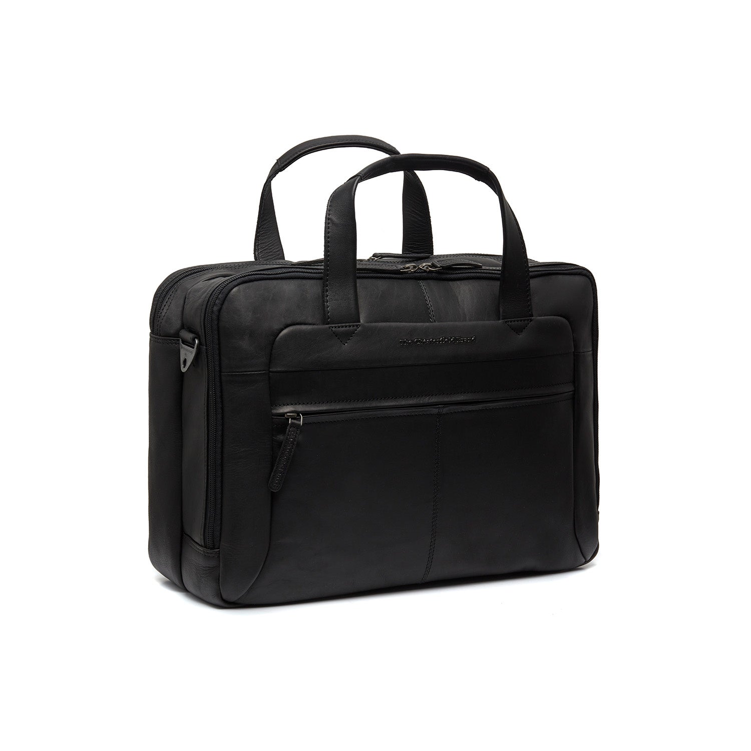 Black Leather Laptop Bag Ryan, front view
