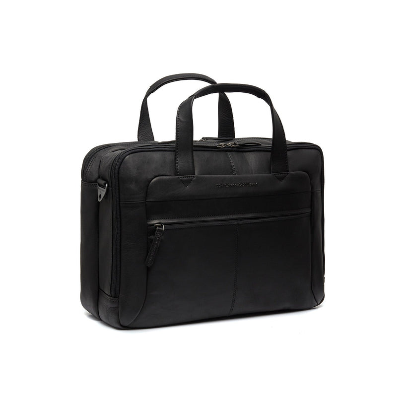 Black Leather Laptop Bag Ryan, front view