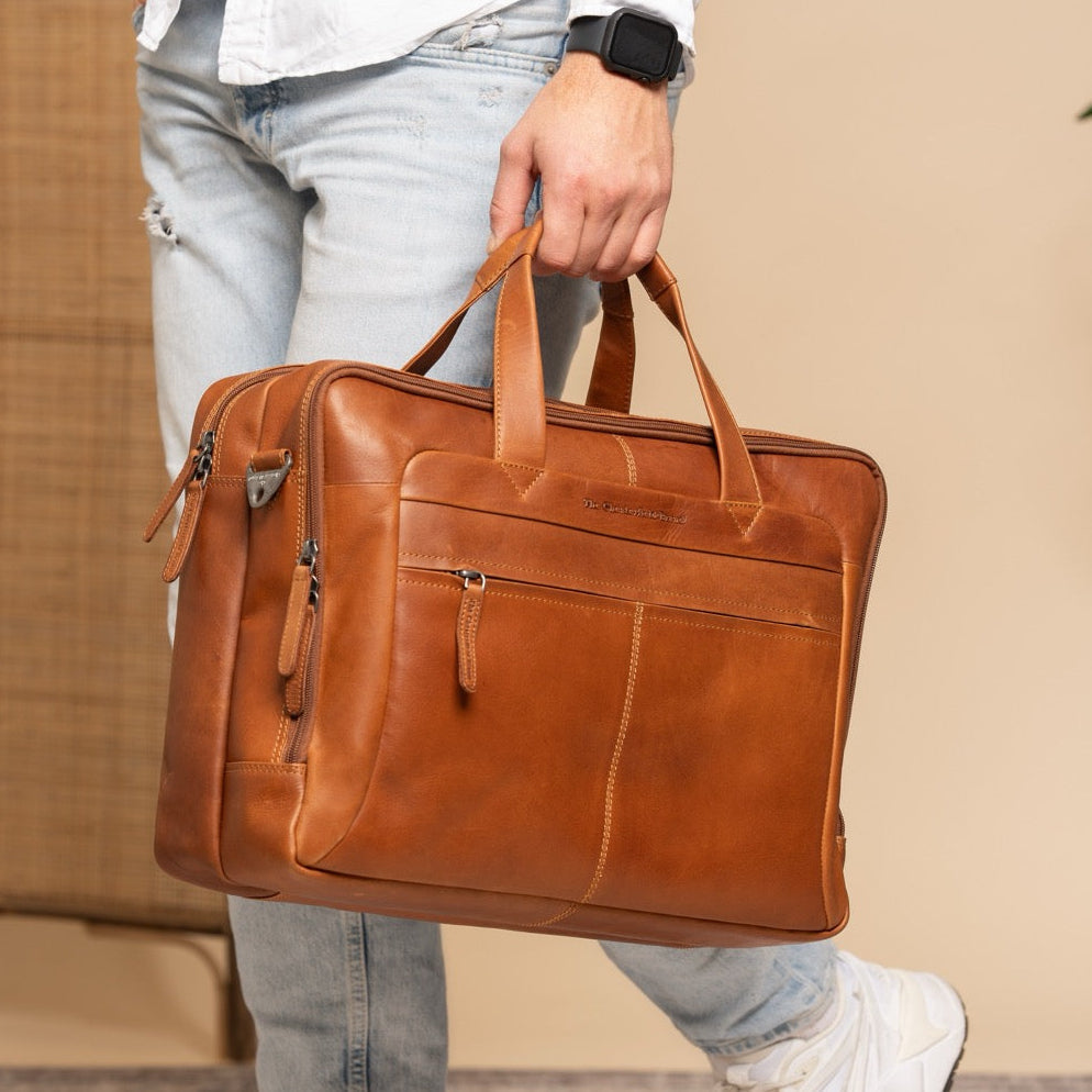 Cognac Leather Laptop Bag Ryan, product view 2