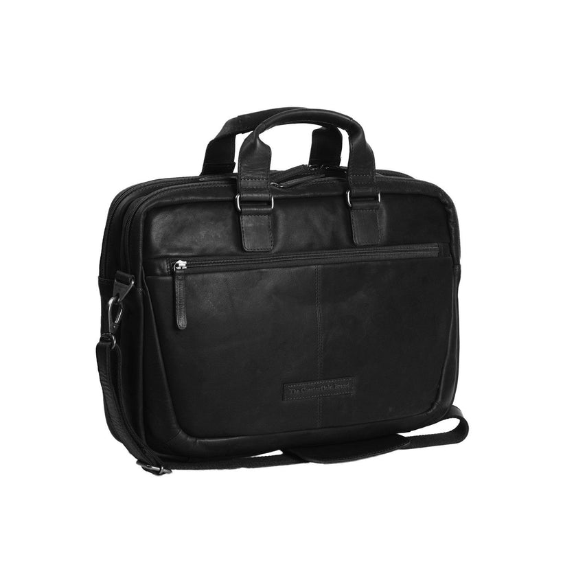 Black Leather Laptop Bag Seth, front view