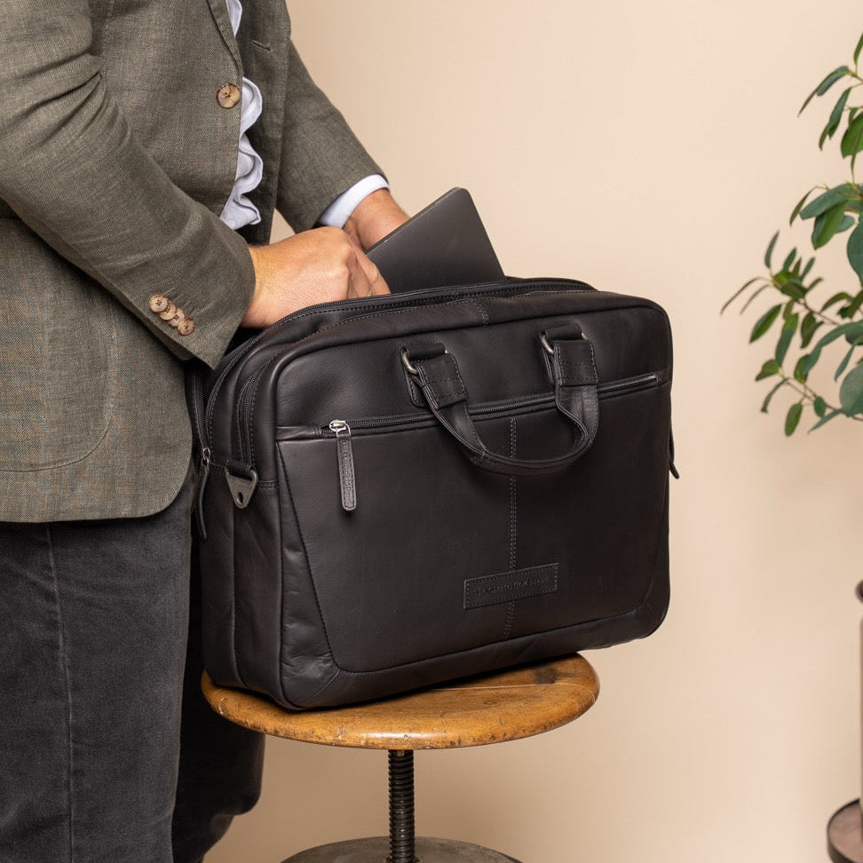 Black Leather Laptop Bag Seth, product view 3