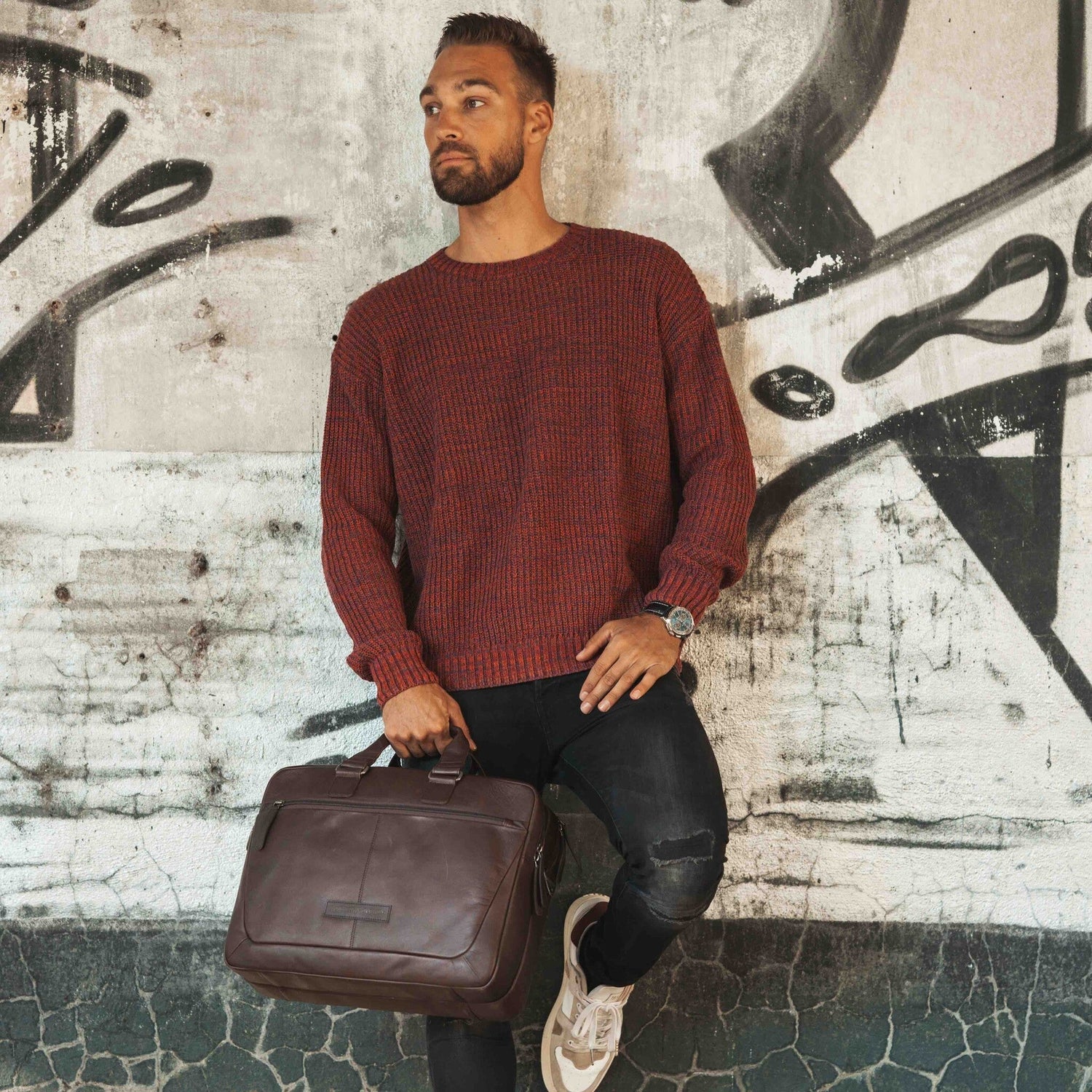 Brown Leather Laptop Bag Seth, product view 3