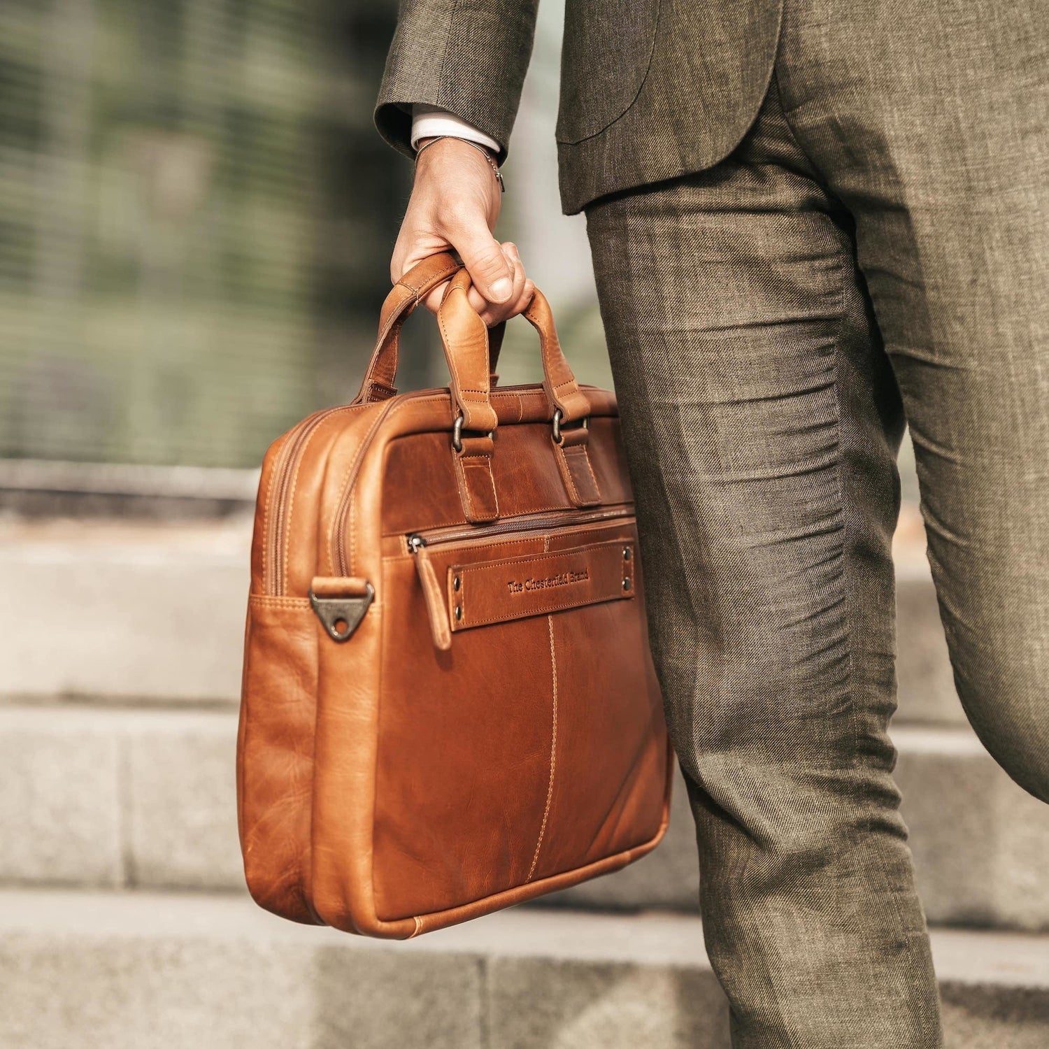 Cognac Leather Laptop Bag Seth, product view 3