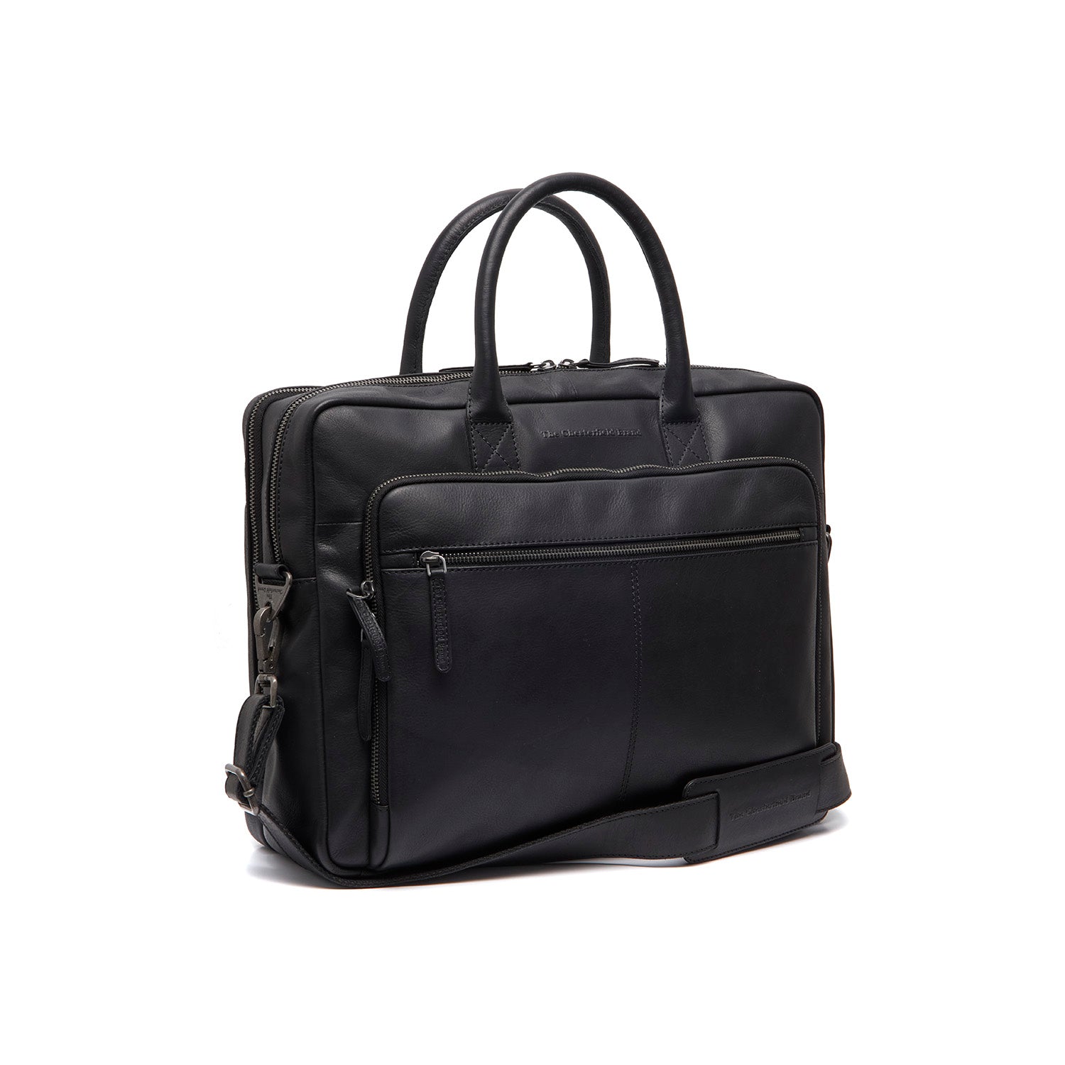 Black Leather Laptop Bag Tacama, front view