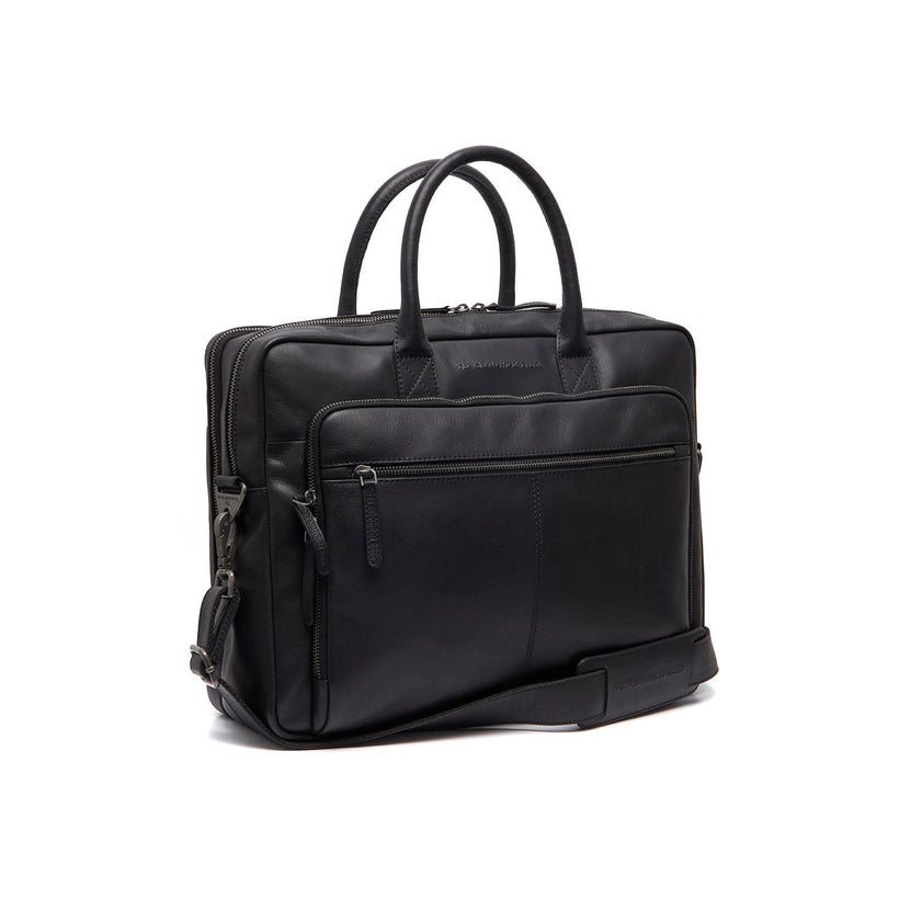 Black Leather Laptop Bag Tacama, front view