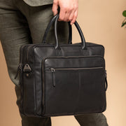 Black Leather Laptop Bag Tacama, product view 2
