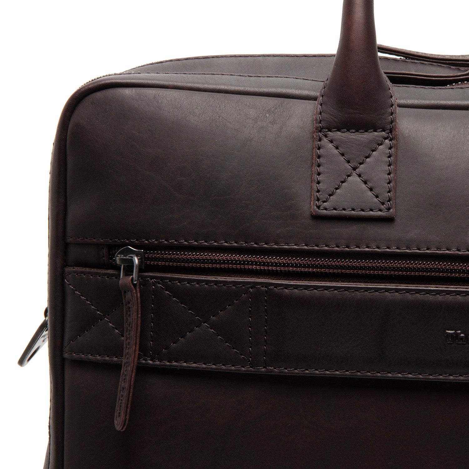 Brown Leather Laptop Bag Tacama, detail view 4