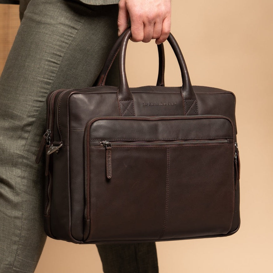 Brown Leather Laptop Bag Tacama, product view 2