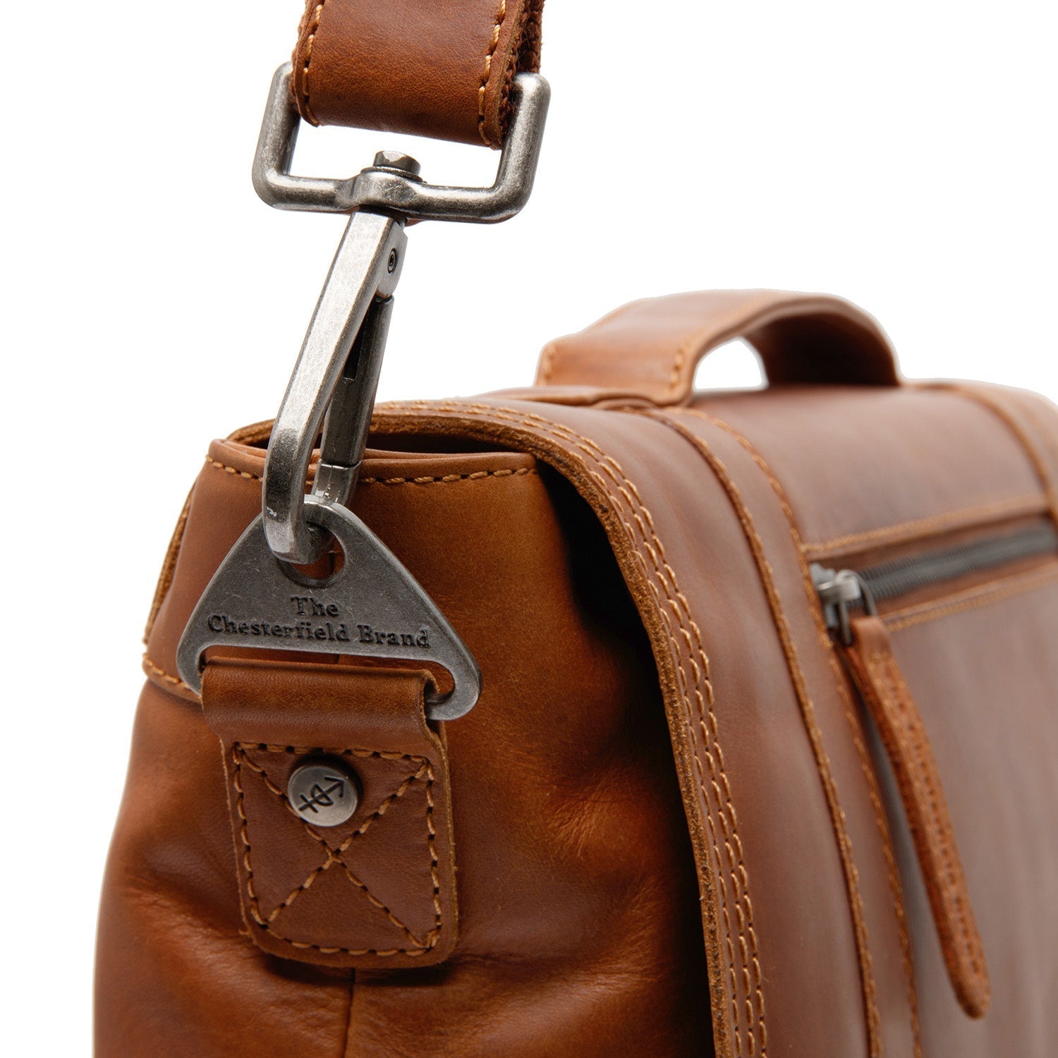 Cognac Leather Laptop Bag Veneto, detail view 3