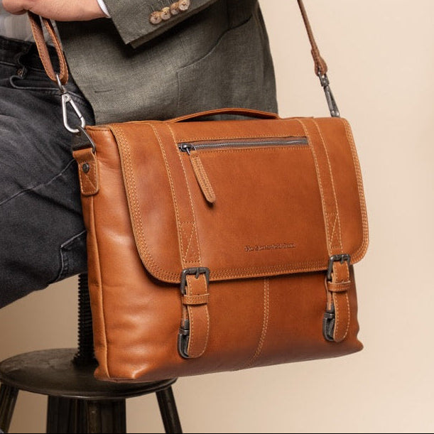 Cognac Leather Laptop Bag Veneto, front view