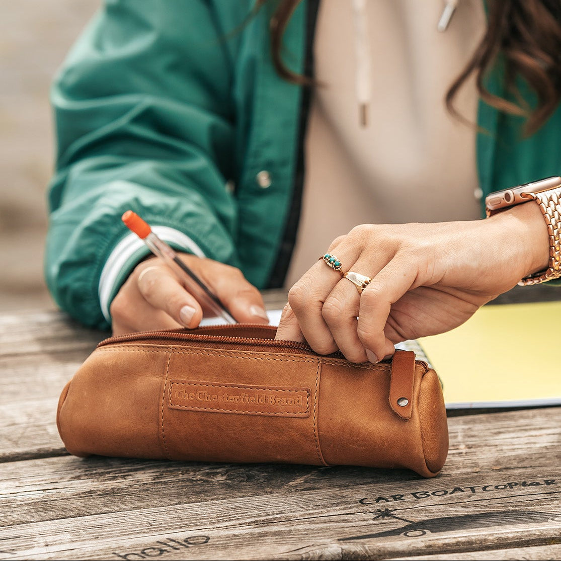 Cognac Leather Pencil Case Lea, product view 2