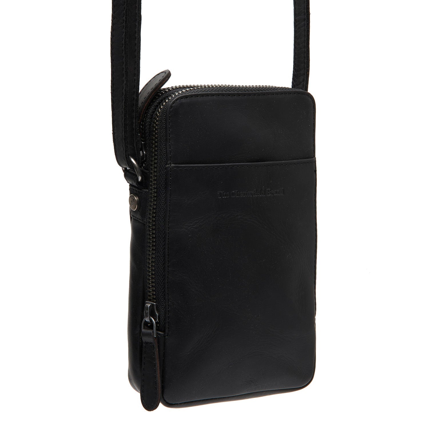 Black Leather Phone Bag Alesund, front view