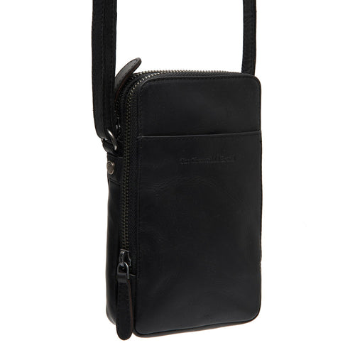 Black Leather Phone Bag Alesund, front view