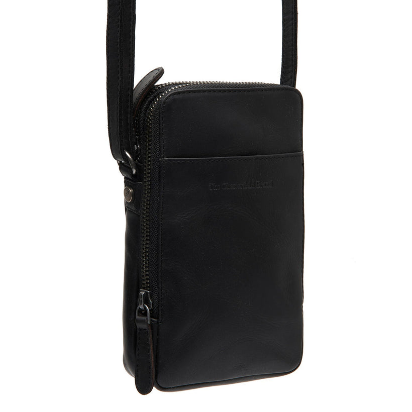 Black Leather Phone Bag Alesund, front view