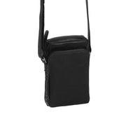 Black Leather Phone Bag Hamilton, front view