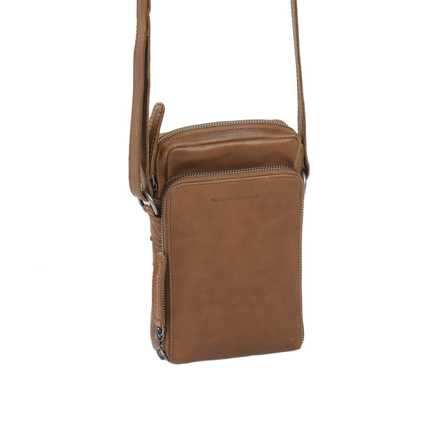Cognac Leather Phone Bag Hamilton, front view