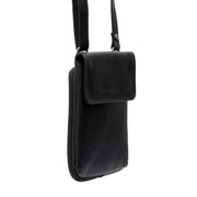 Black Leather Phone Bag Langley, front view