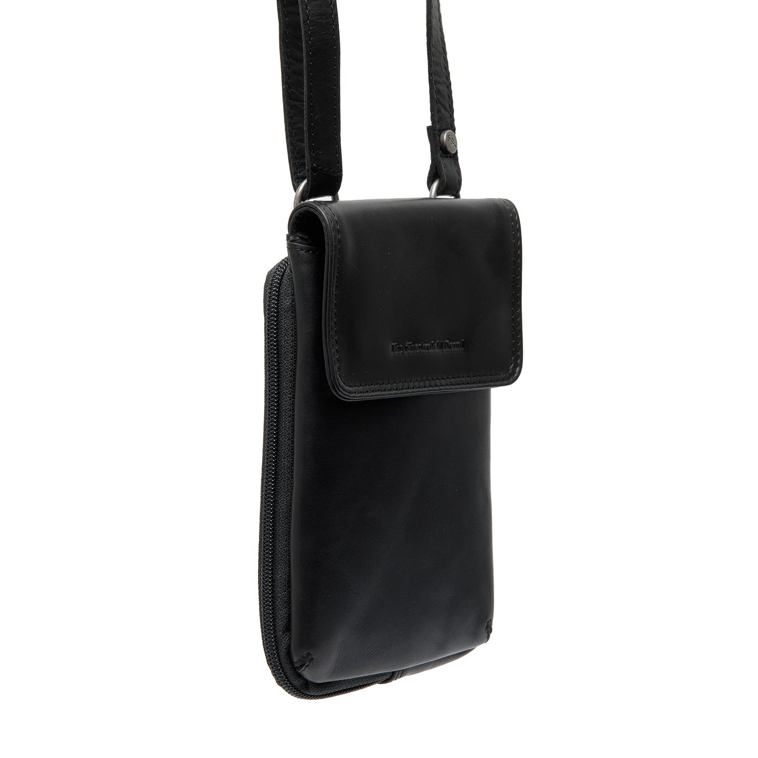 Black Leather Phone Bag Langley, front view