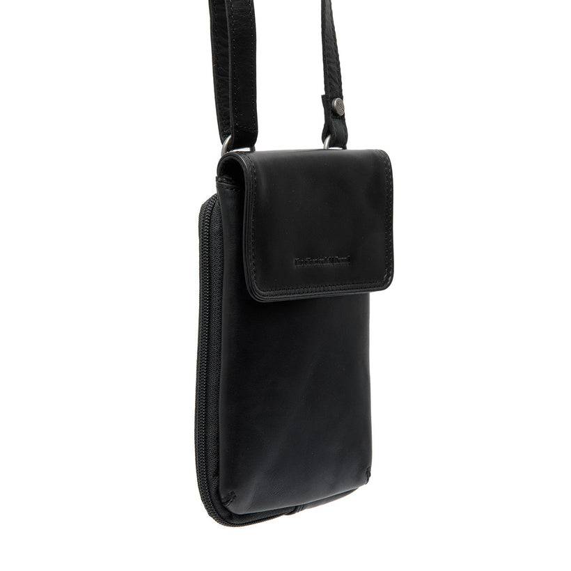 Black Leather Phone Bag Langley, front view