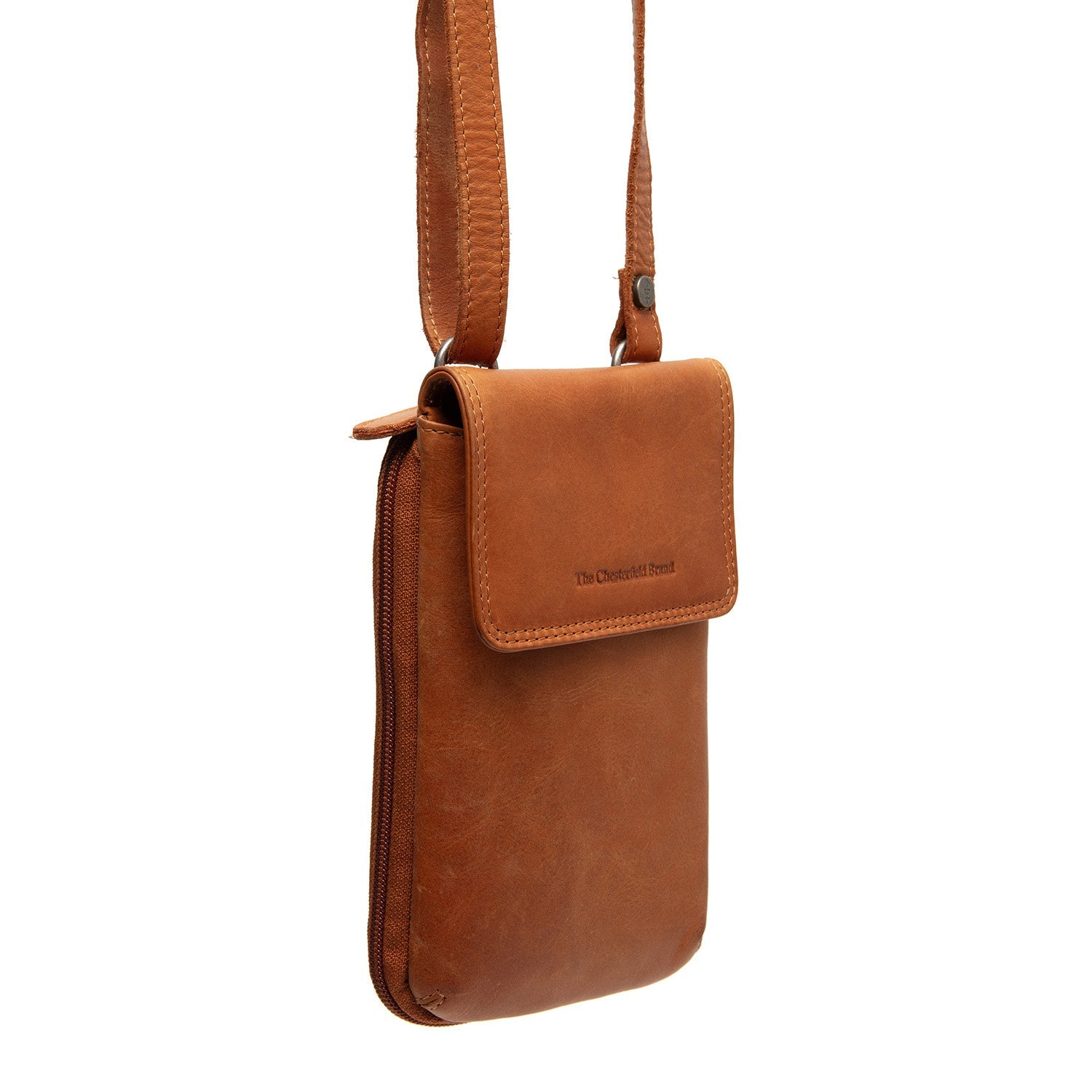 Cognac Leather Phone Bag Langley, front view