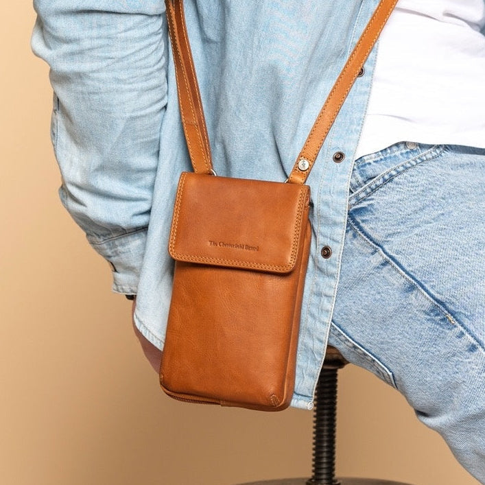 Cognac Leather Phone Bag Langley, product view 2