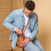 Cognac Leather Phone Bag Langley, product view 3