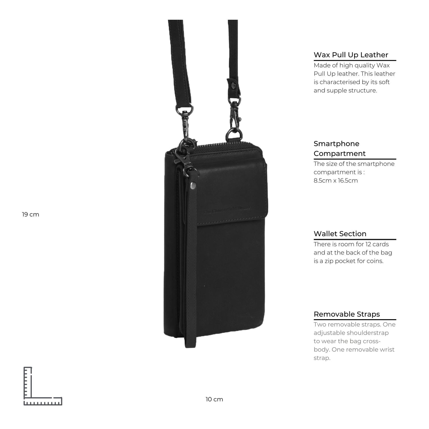 Black Leather Phone Bag Malaga, detail view 7