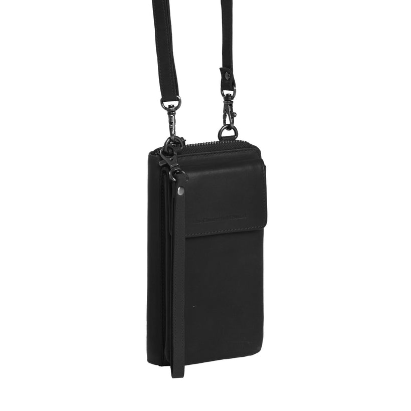 Black Leather Phone Bag Malaga, front view