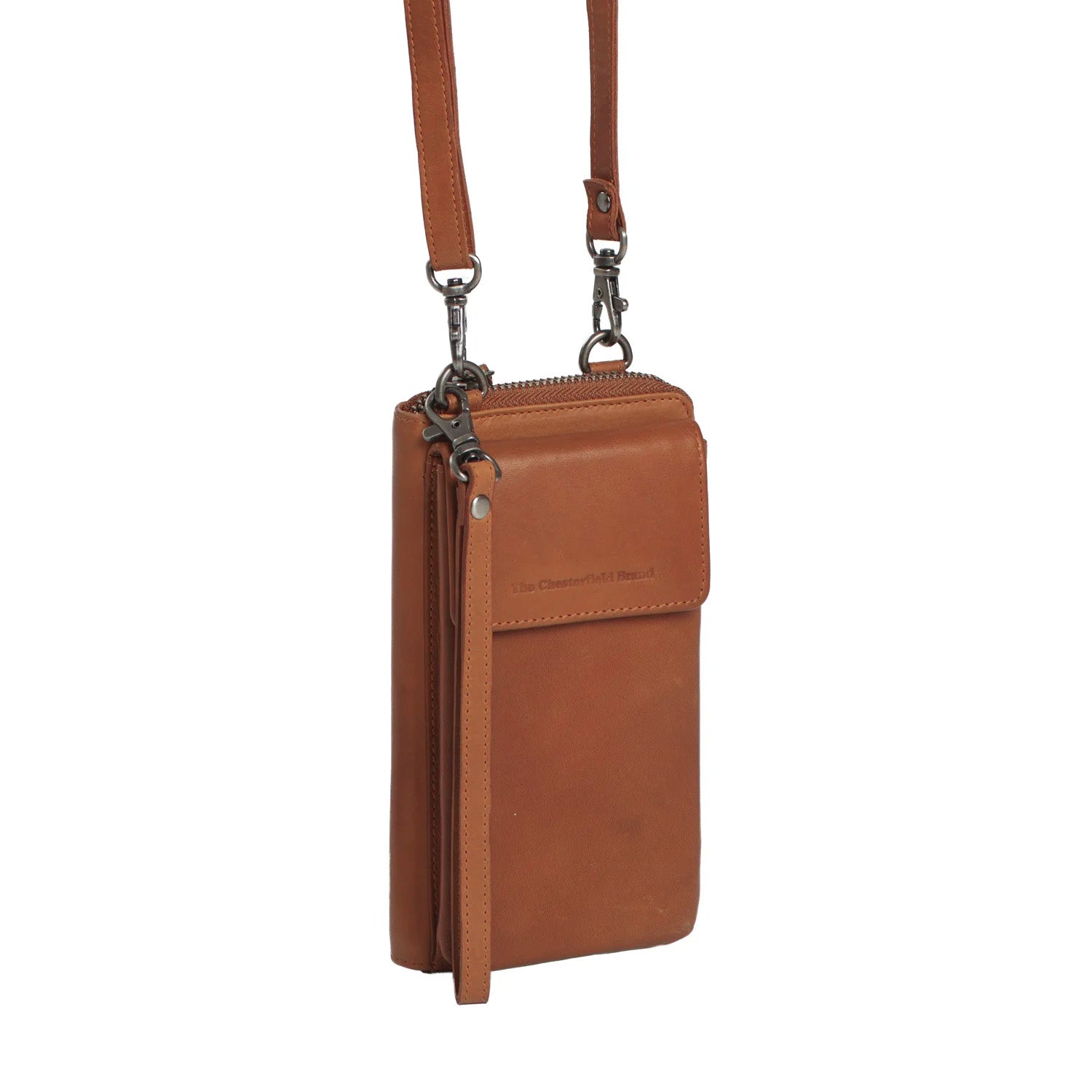 Cognac Leather Phone Bag Malaga, front view