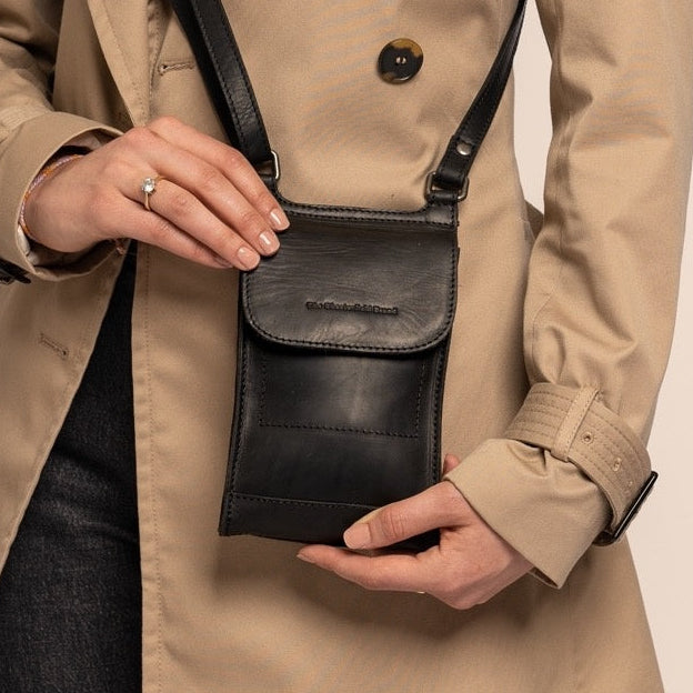 Black Leather Phone Bag Nebra, product view 2